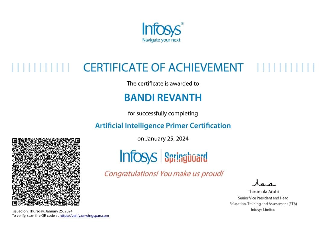 Infosys AI Certificate 1